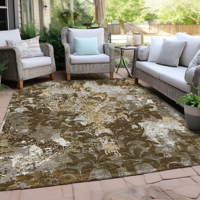Machine Washable Indoor/ Outdoor Chantille Vintage Damask Rug