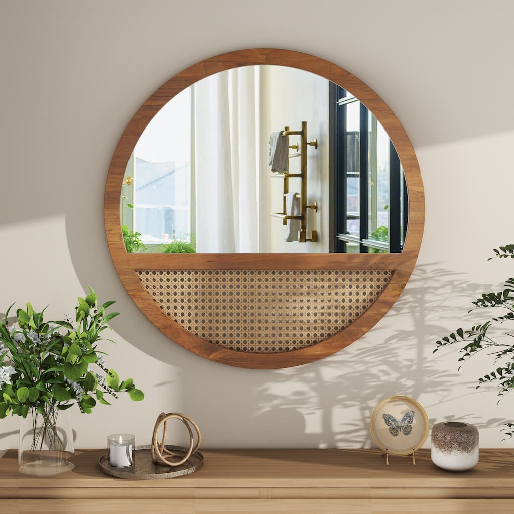 Rattan Boho Wall Mirror - 24"×24"