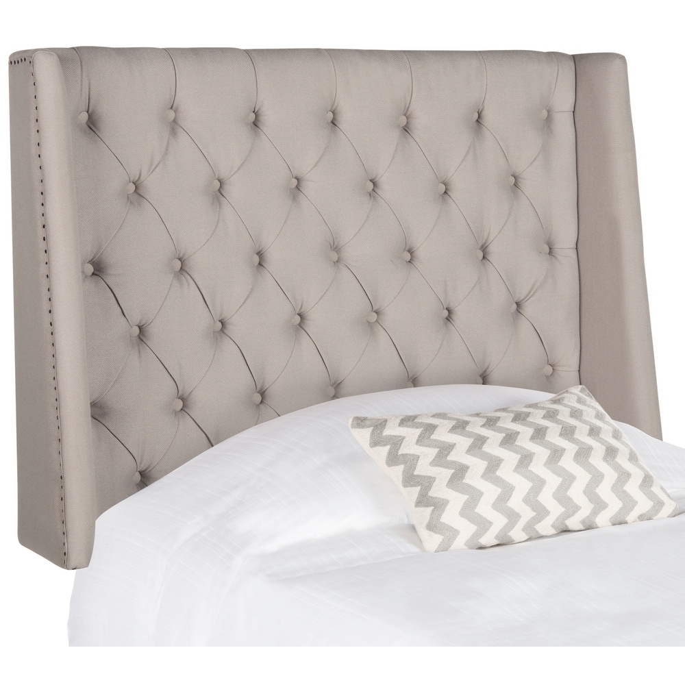 SAFAVIEH Shandra Taupe Linen Upholstered Tufted Wingback Headboard (Full)