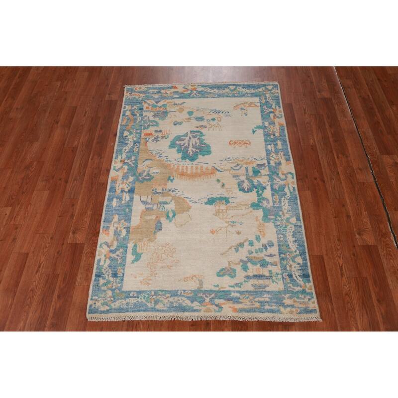 Hand Knotted Oriental 100% Wool Carpet Traditional Pictorial Beige & Ivories Art Deco Area Rug - 4' 9'' X 3' 3''