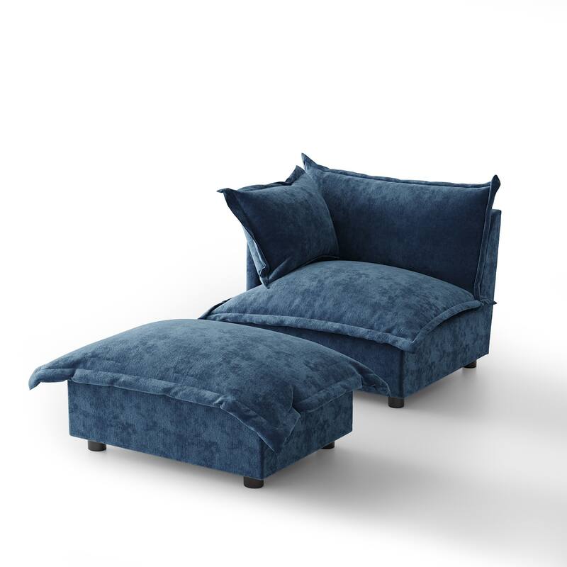 Casual 40"W Oversized Soft Comfy Cloud Chenille Chaise Lounge with Ottoman