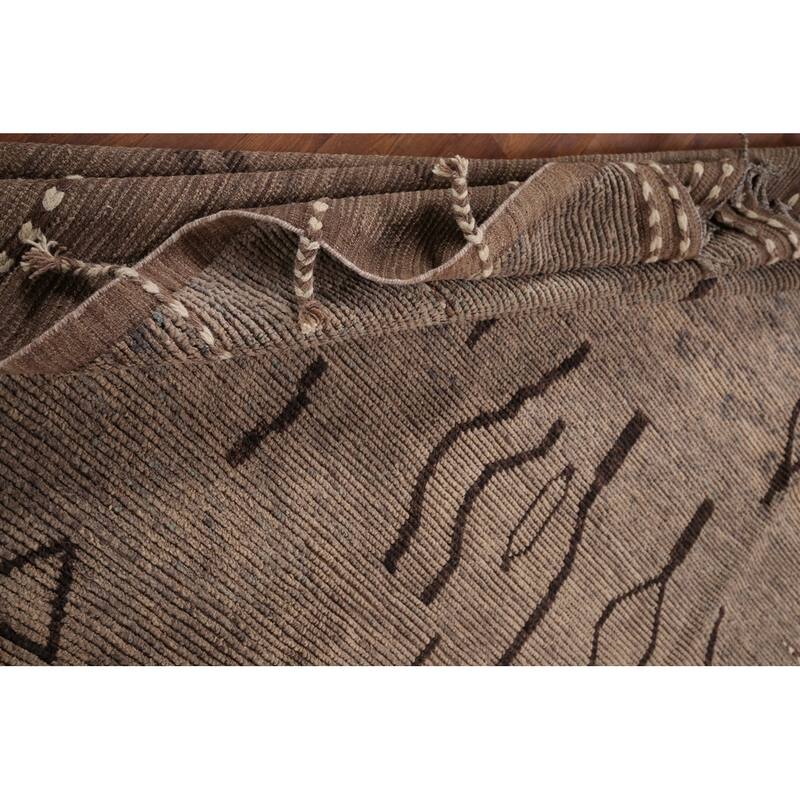 All-Over Brown Striped Moroccan Oriental Area Rug Handmade Wool Carpet - 8'11" x 12'8"