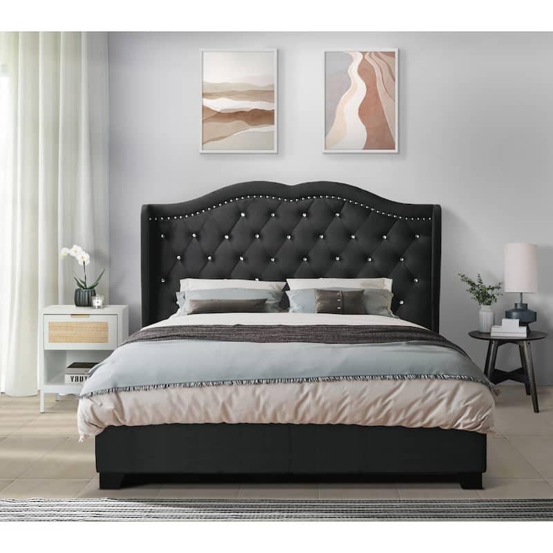 Edison King Wingback Upholstered Panel Bed - Black - King