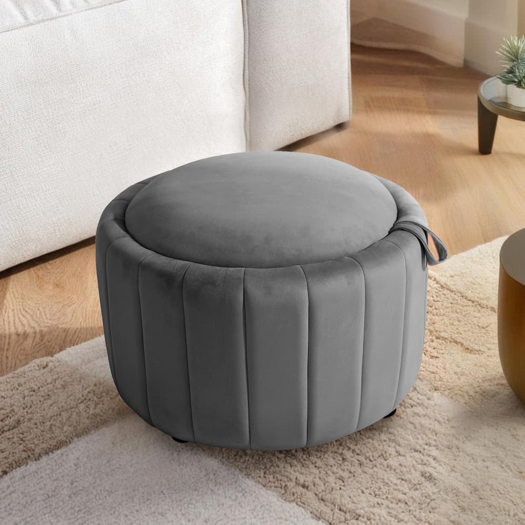 Modern Round Velvet Storage Ottoman Footrest Footstool