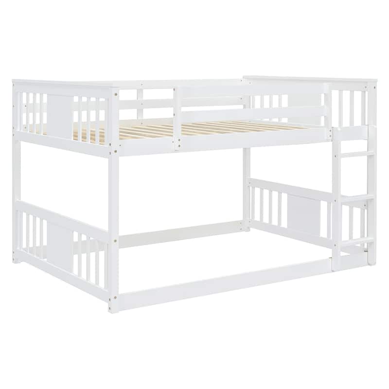 Full Over Full Bunk Bed with Ladder and Gray Solid Wood, 300lb Capacity, Space-Saving Design