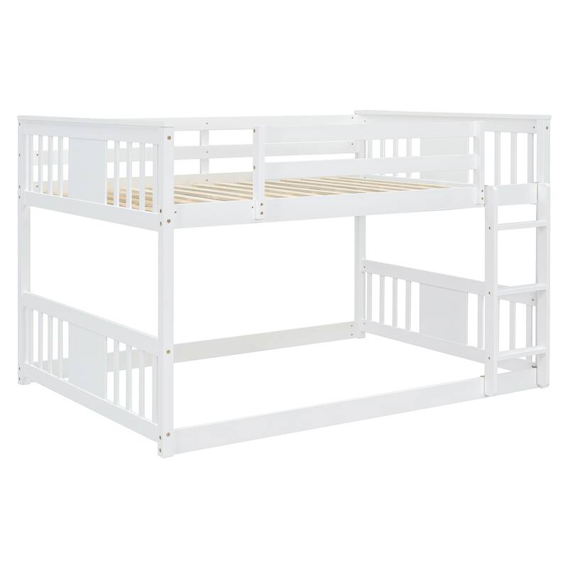 White Full Over Full Bunk Bed with Ladder, Space-Saving Design, Sturdy Pine Frame
