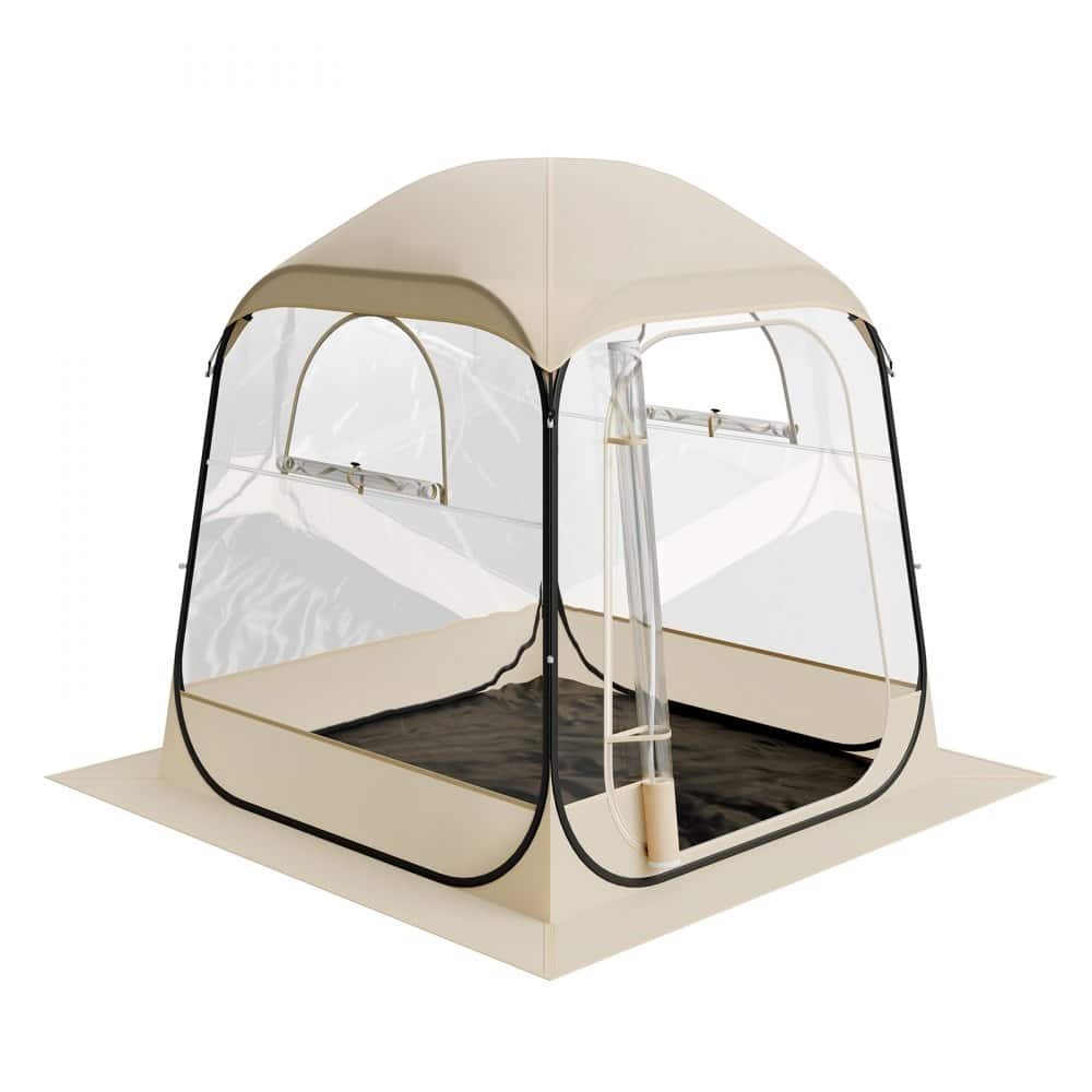 Beige-Transparent-Black Pop-Up Sports Tent TPU Fabric Steel Frame - 62.99 × 62.99 × 71.65 in