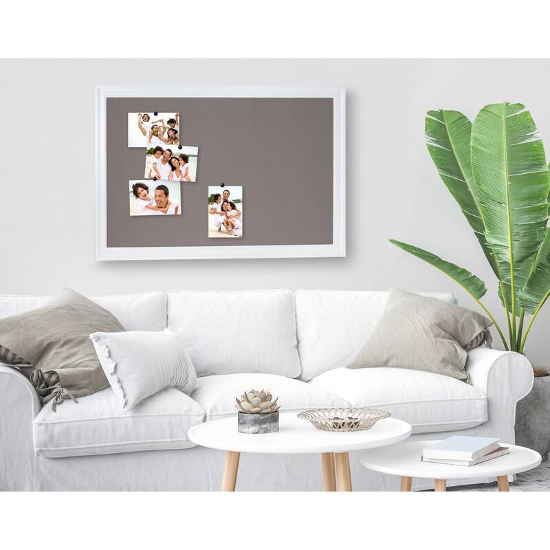 DesignOvation Bosc Framed Gray Linen Fabric Pinboard