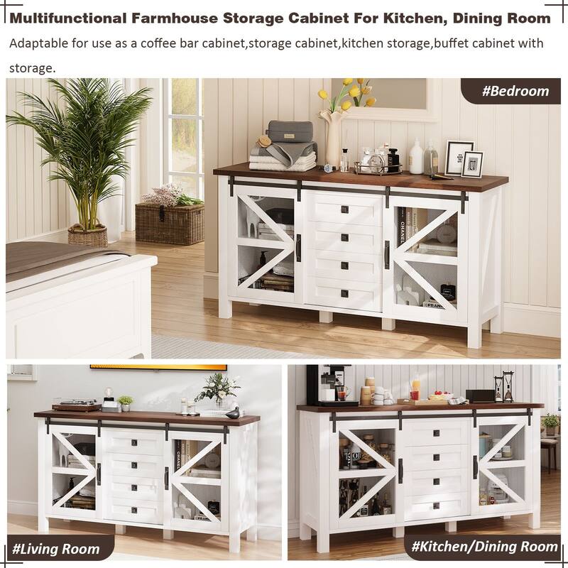 Meyreso Farmhouse Sideboard Buffet Cabinet Wood Coffee Bar Table with Storage for Kitchen