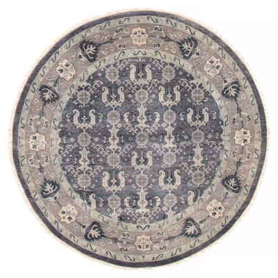 ECARPETGALLERY Hand-knotted Finest Agra Jaipur Dark Grey Wool Rug - 7'9 x 7'9