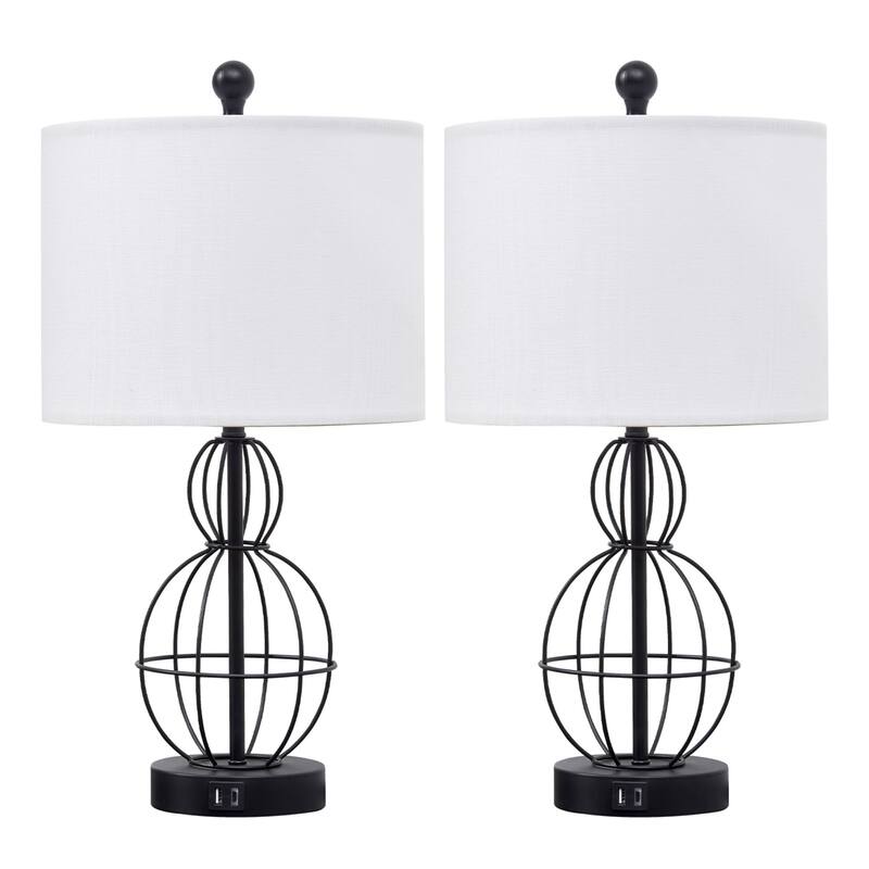 Metal Desk Lamp with USB Port (Set of 2) - black