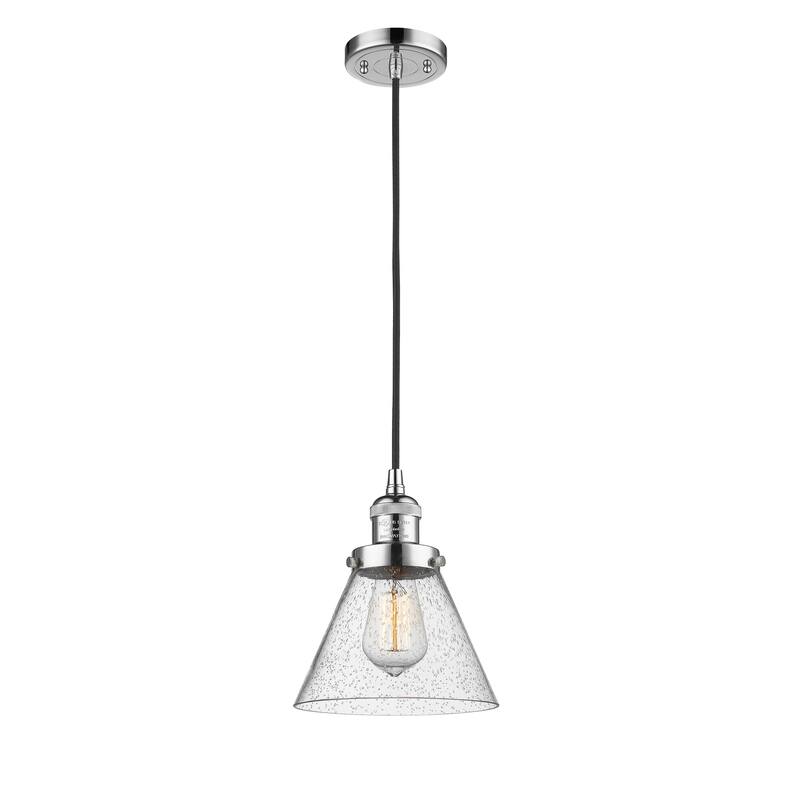 Innovations Lighting Franklin Restoration Cone - 1 Light 8" Cord Hung Mini Pendant - Polished Chrome/Seedy