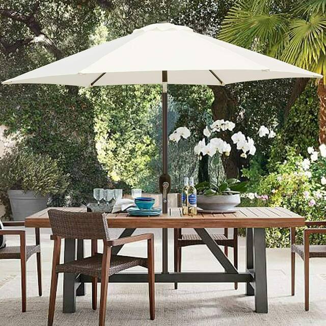 8' Outdoor Patio Steel Market Umbrella with Push Button Tilt and Crank - White
