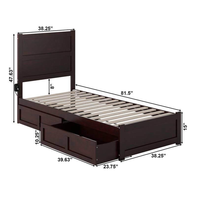 NoHo Twin XL Platform Bed with Footboard and 2 Drawers in Espresso