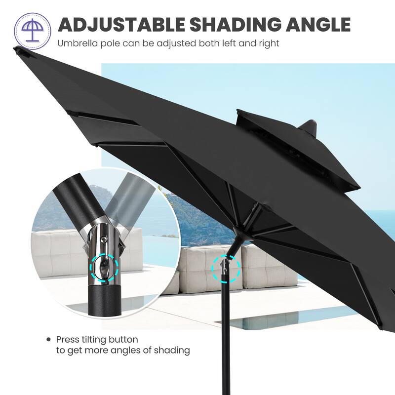 10 x 6.5 FT Rectangular Double Top Patio Market Umbrella with Tilt & Crank