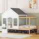 preview thumbnail 3 of 1, White Twin Pine House Shaped Bed with Roof, Window, Blackboard, Little Shelf