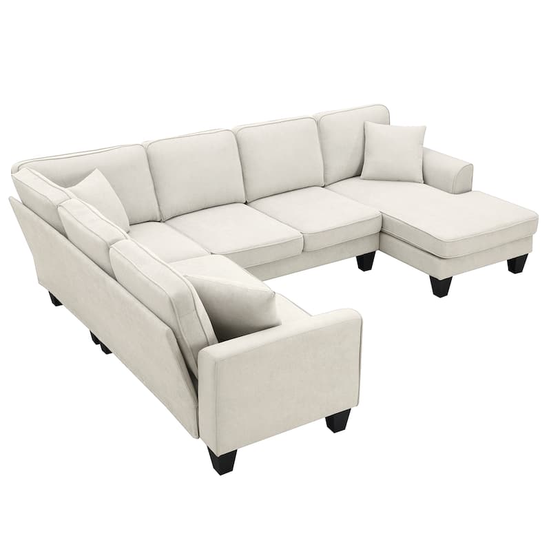 Modern UShaped Sectional Sofa with Chaise Lounge and Pillows 7 Seats
