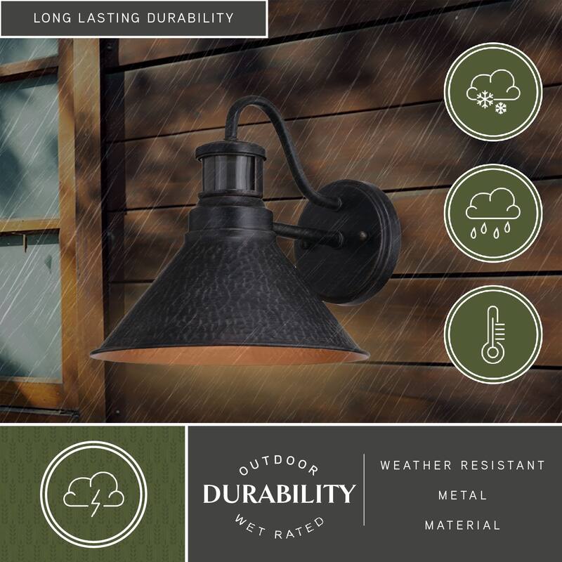 Outland Hammered Metal Rustic Bronze Motion Sensor Dusk to Dawn Outdoor Wall Light