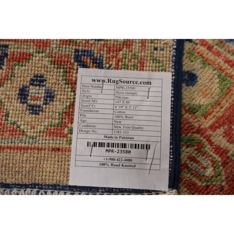 Medallion Heriz Serapi Vegetable Dye Rug Hand-Knotted Wool Carpet - 2'11"x 4'10"