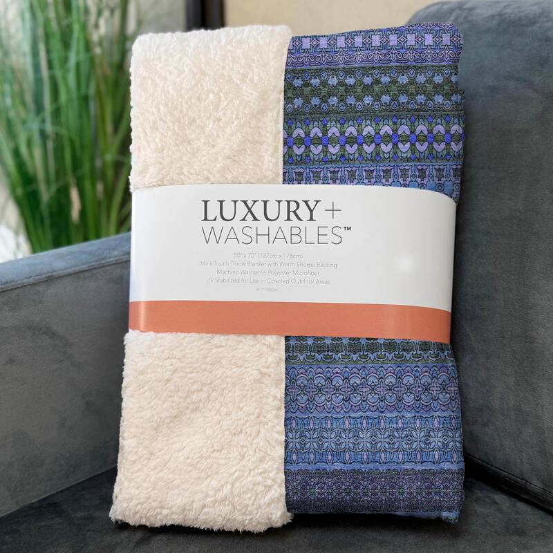 Premium Machine Washable Boho Stripes Sherpa Throw Blanket