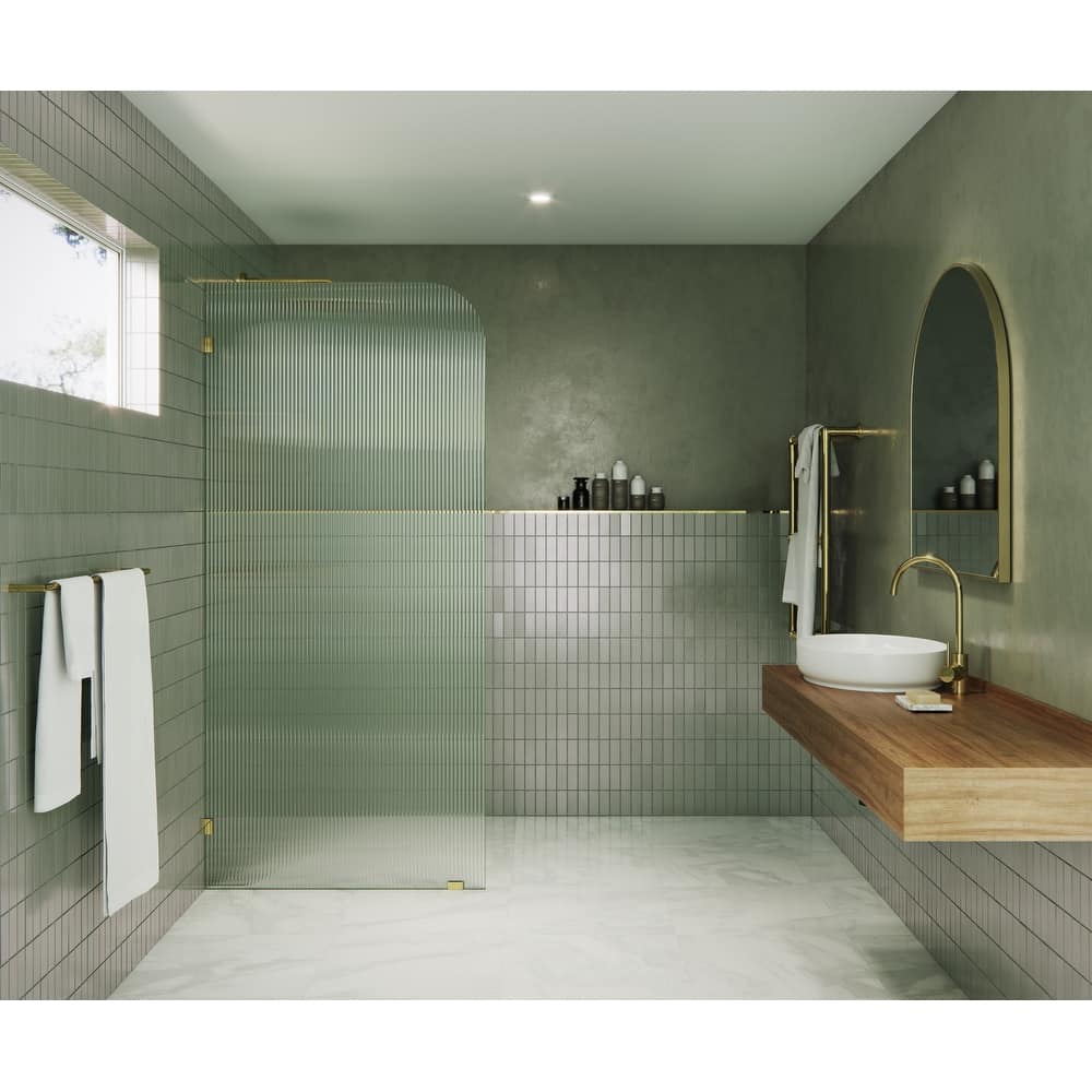 Glass Warehouse 34" x 78" Frameless Shower Door - Single Fixed Panel Fluted Frosted Radius