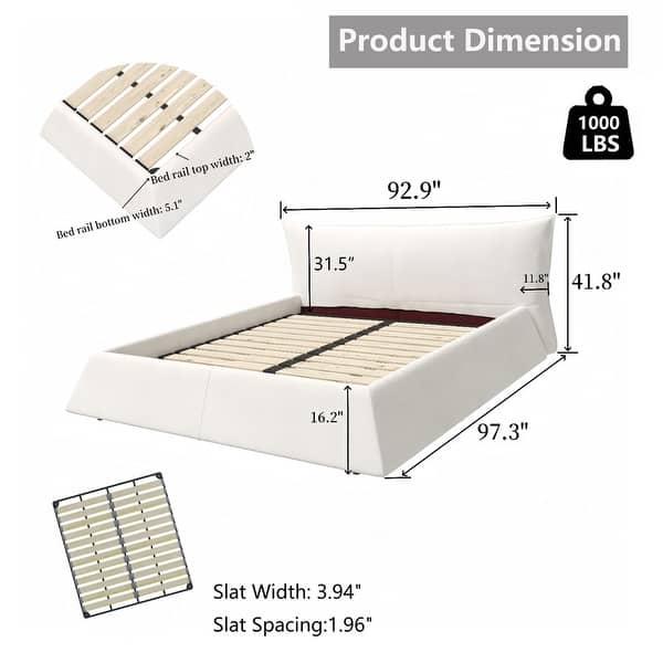 dimension image slide 1 of 3, King Size Bed Frame w/ Special Shaped Headboard,Velvet Upholstered Platform Bed Floor Bed Low Profile Bed, Mattress Foundation