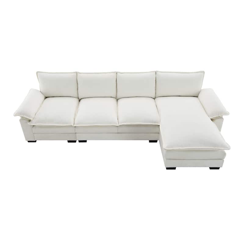 Chenille Upholstered Sectional Sofa with Chaise and Storage Pockets, 5 Seat Lounge Cloud Couch L-shaped Recliner Couches