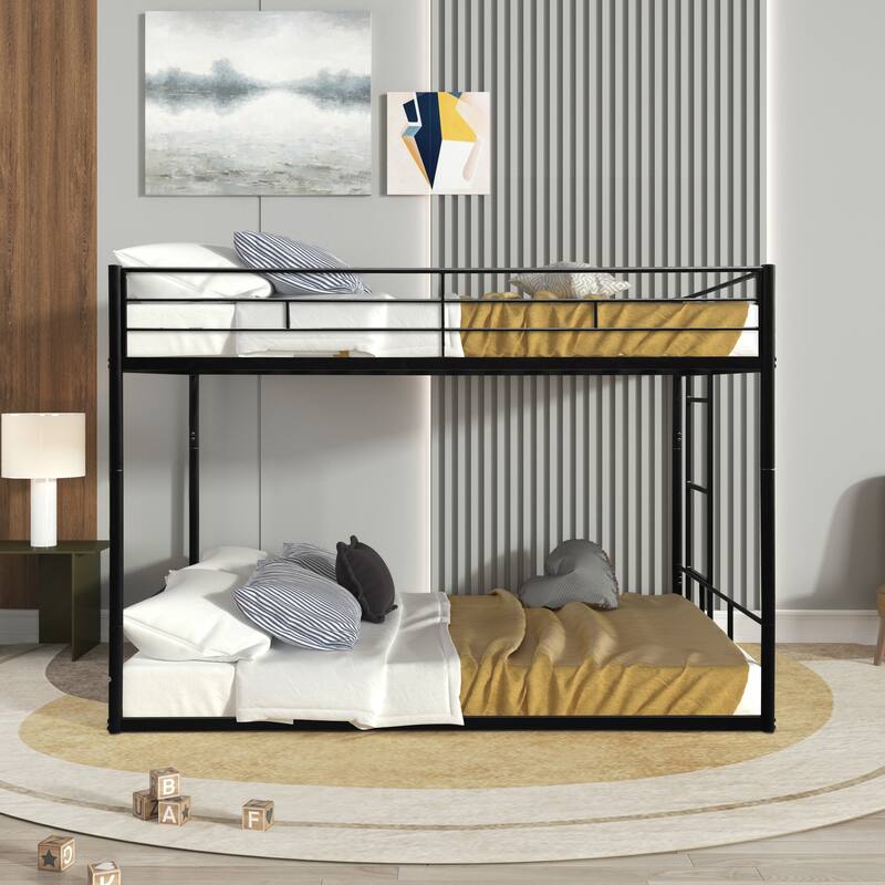Twin over Twin Metal Bunk Bed with Fence