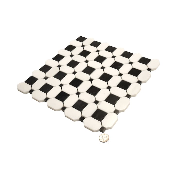 Apollo tile 12 x 12 Noir Luxe Polished Eastern Black Thassos White Marble Tile (5.08 sq ft/case) - 5 Pack