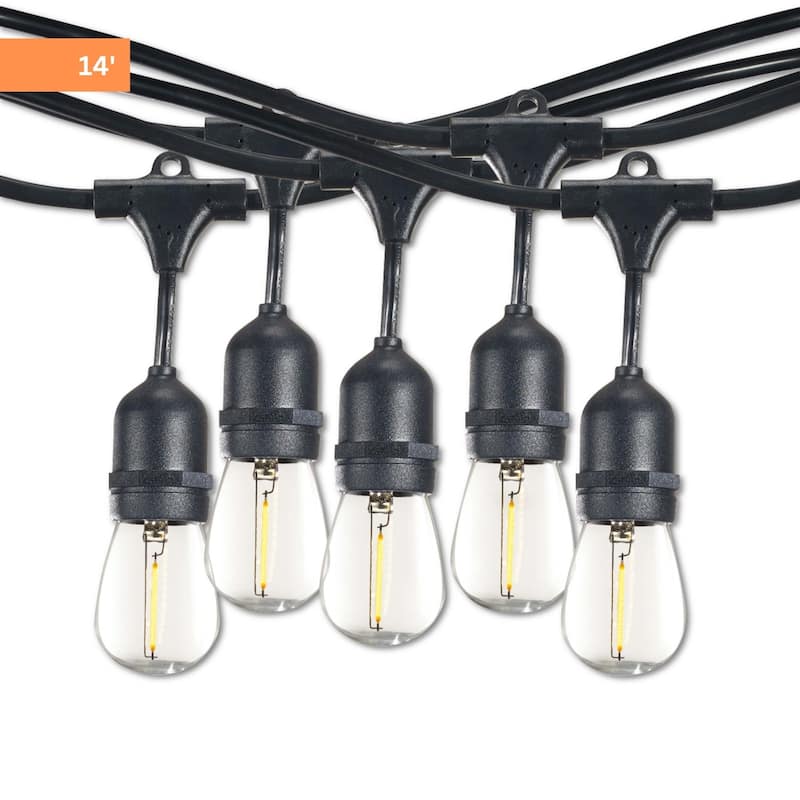Bulbrite 14-foot Indoor/Outdoor String Light Kit with Clear Shatter Resistant Vintage Style S14 LED Light Bulbs