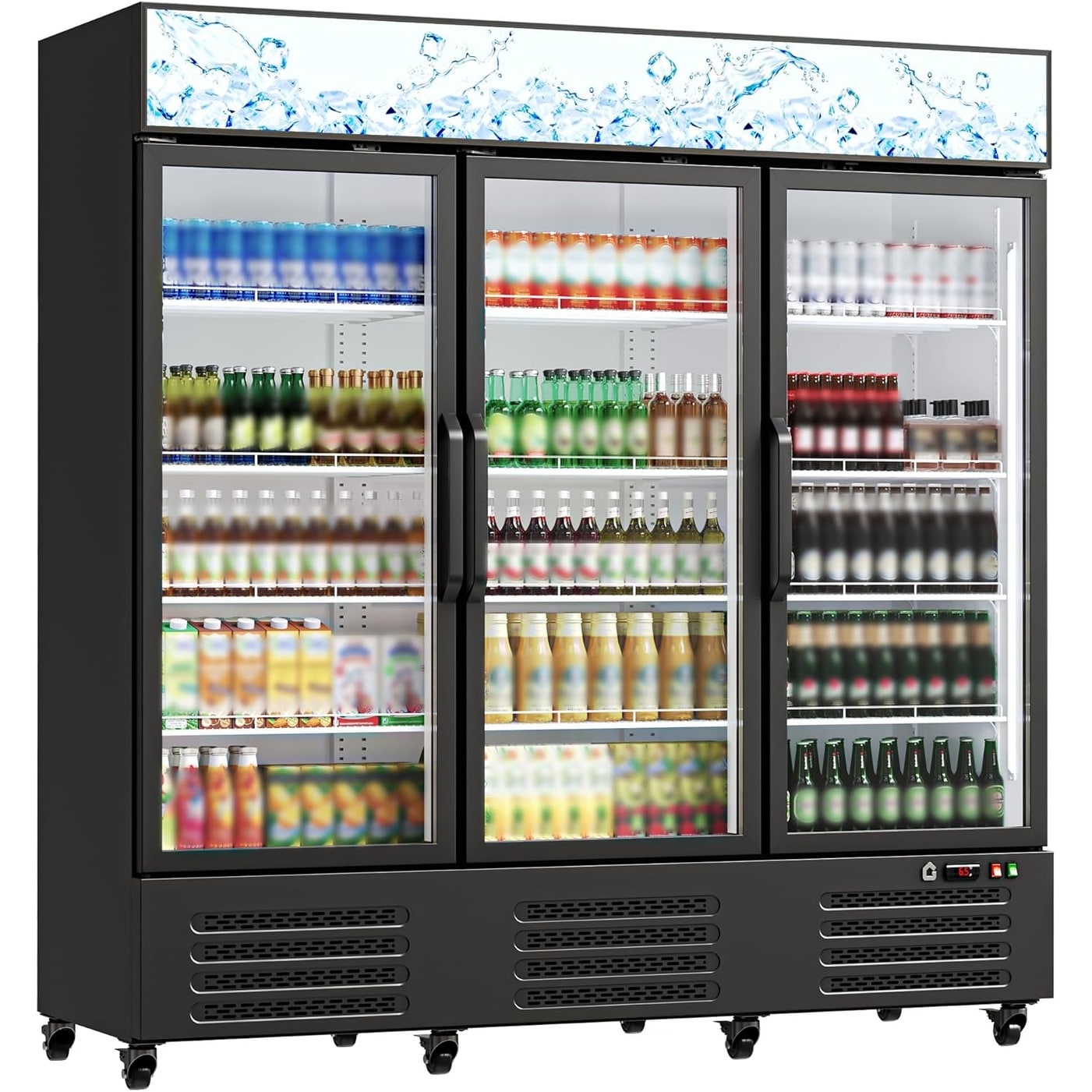 55 Cu.Ft Commercial Beverage Refrigerator, 3 Door Glass Display Cooler with LED for Store Restaurant