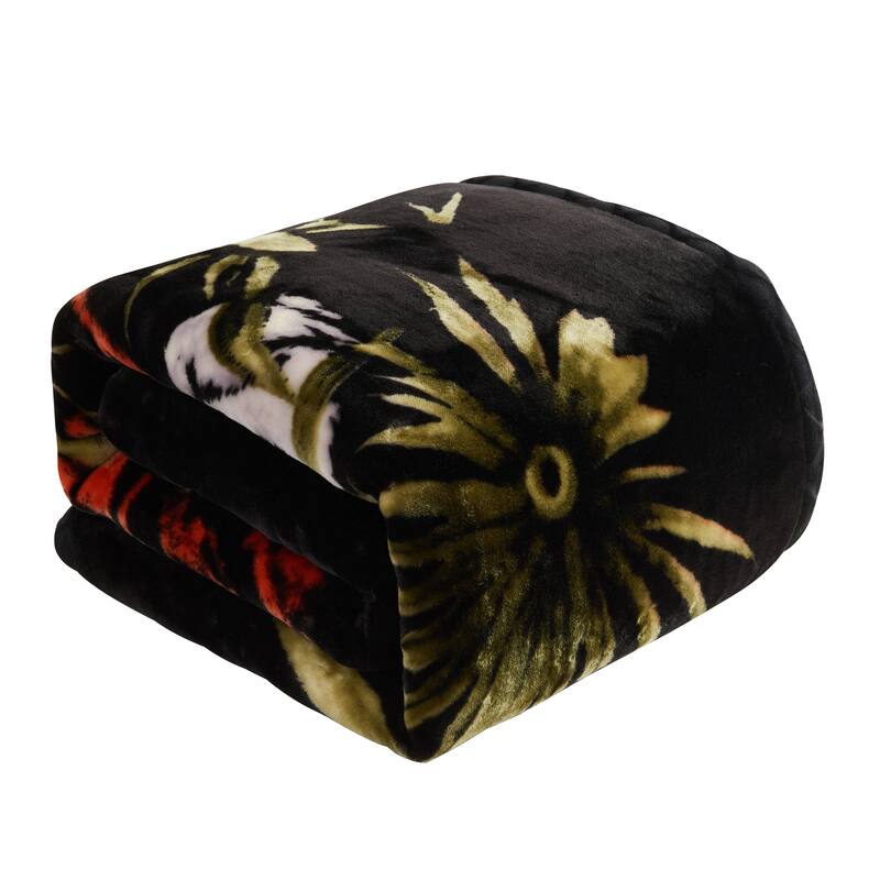 Floral & Animal 2-Ply Heavy Raschel Blanket 85" X 95"