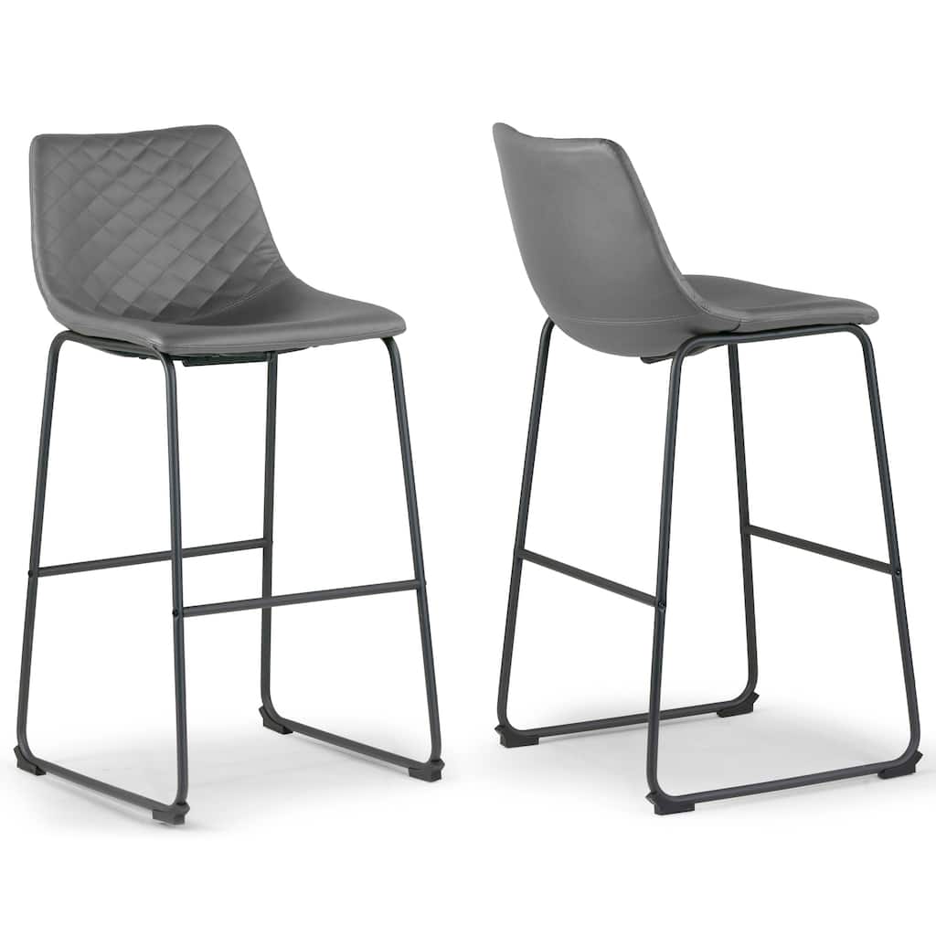 Set of 2 Ave Iron Frame Grey Faux Leather Bar Stool with Stitching