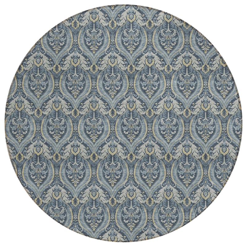 Machine Washable Indoor/ Outdoor Damask Chantille Rug