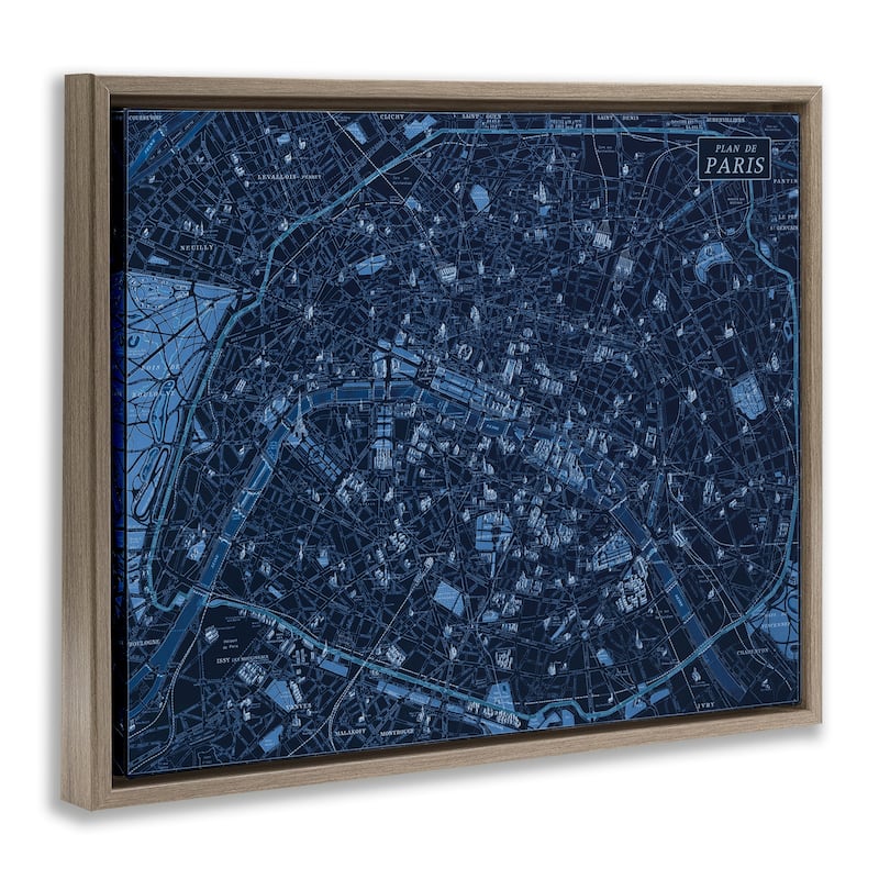 Stupell Blue Detailed Paris Map Framed Floater Canvas Wall Art Design By Phillipa Katz