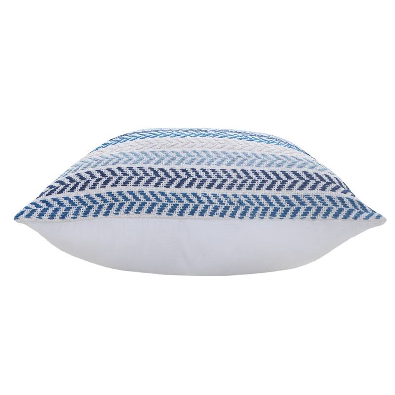 Handwoven Coastal Chevron Throw Pillows - 18" - Blue and Cream - Set of 2