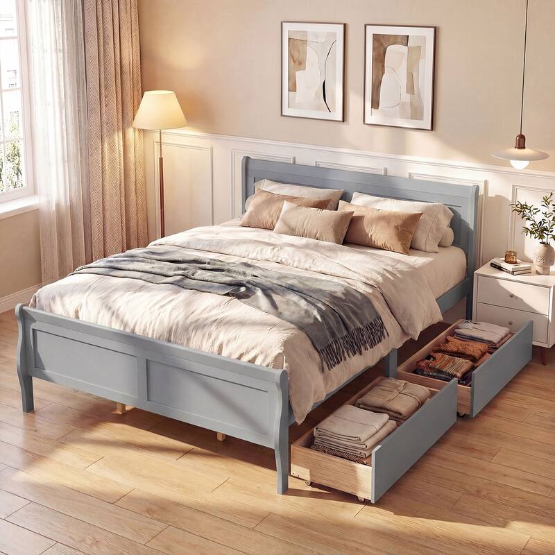 Costway Twin Size Bed Frame with 2 Storage Drawers Wood Platform Bed