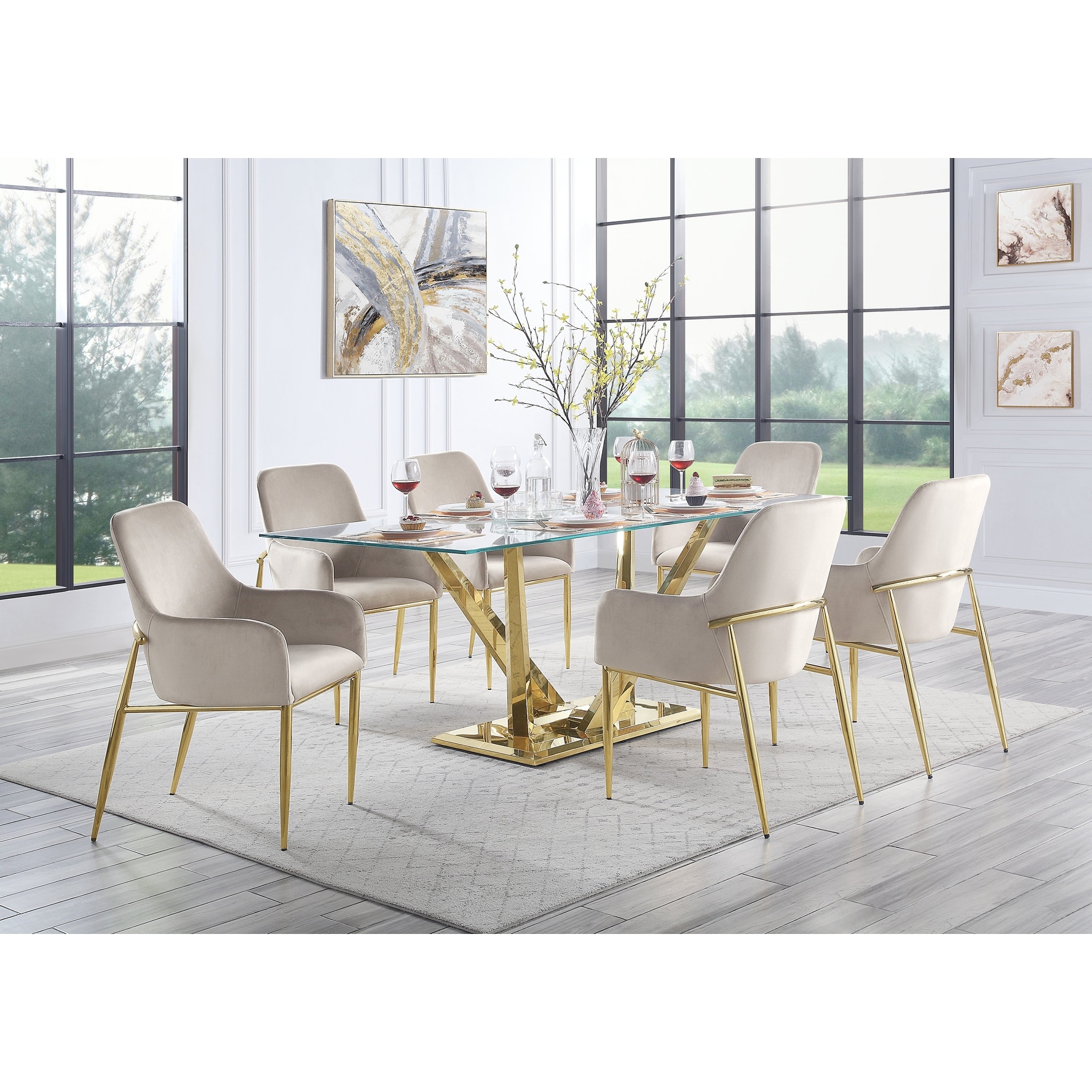 ACME Barnard Side Chair in Gray and Mirrored Gold Set of 2 On