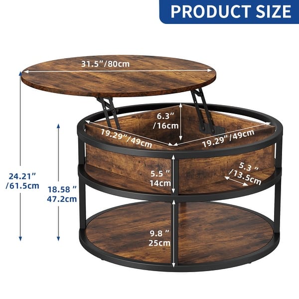 dimension image slide 7 of 8, Moasis Round Lift Top Coffee Table with Hidden Storage