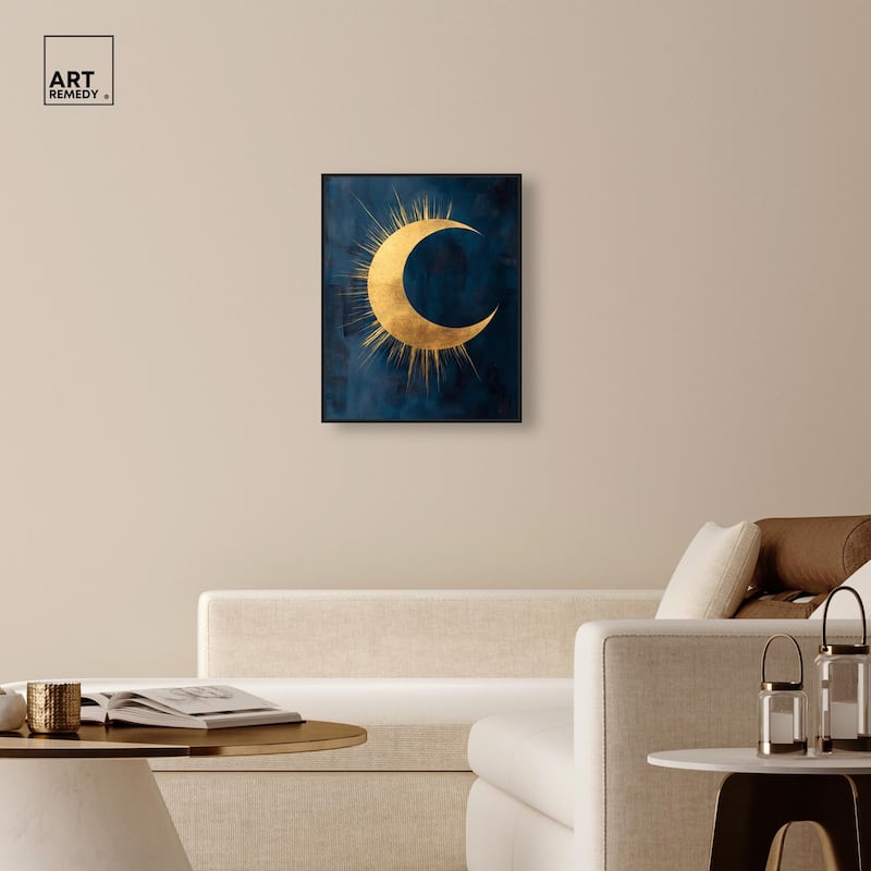 Gold Moon on Indigo Canvas by Art Remedy