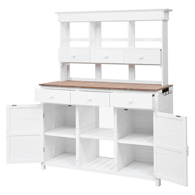 65.7'' H Tall Garden Potting Bench Table with Hutch Patio Storage Workstation for Mudroom Doorway