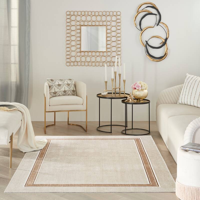 Nourison Glam Indoor Grey Geometric Area Rug - 4' x 6' - Ivory Cream - Rectangle