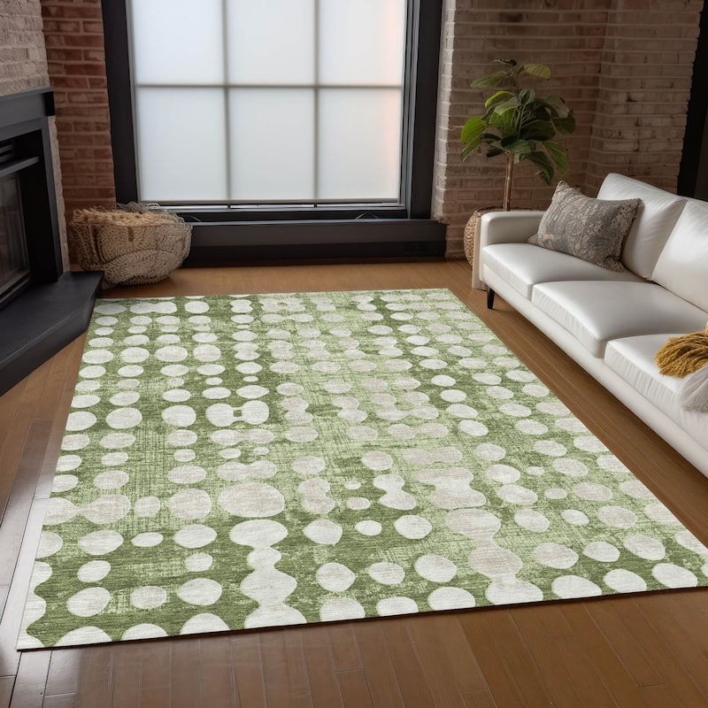 Machine Washable Indoor/ Outdoor Chantille Abstract Dots Rug