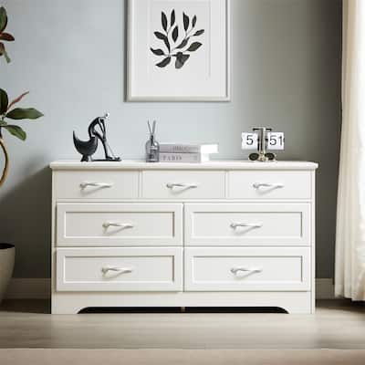 Modern Wood Cabinet with 7 Drawers and Metal Pulls