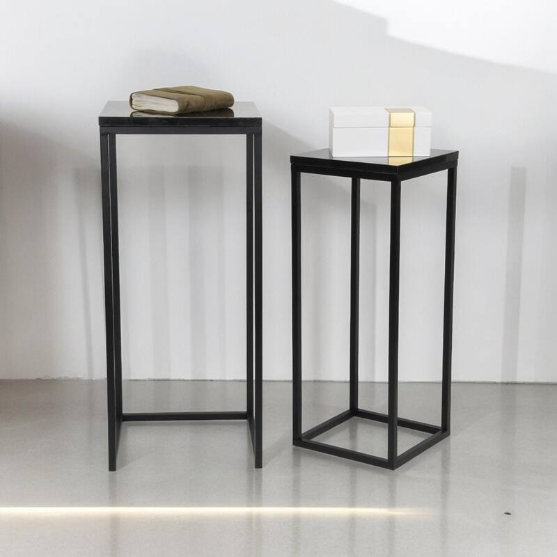Black Marble Square Side Tables - 29" - Set of 2