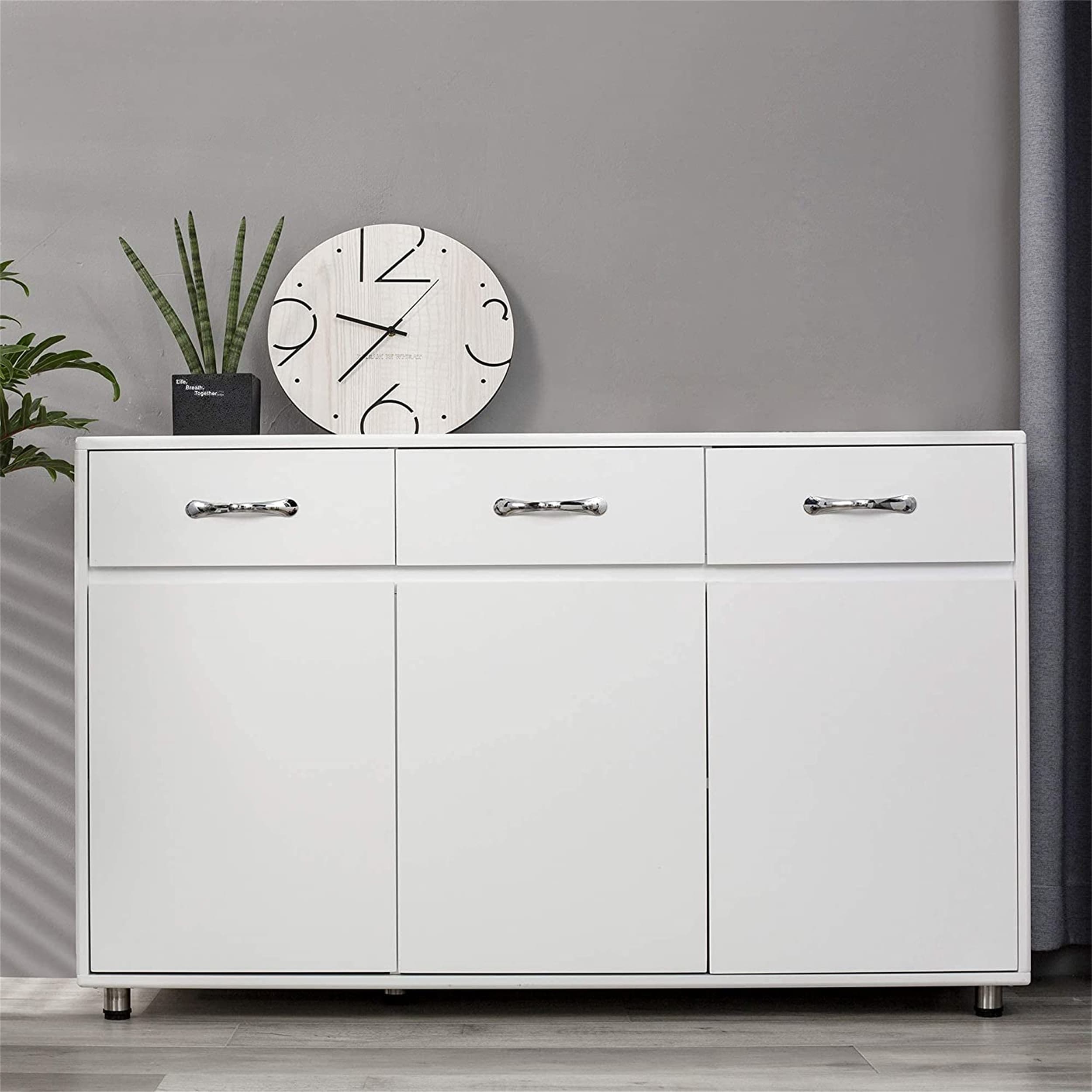 Cabinet,3 Drawer,3 Doors,Side Table,Storage Space,White - On Sale
