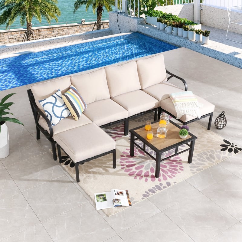 Patio Festival Wave-Arm 7-Piece Conversation Set