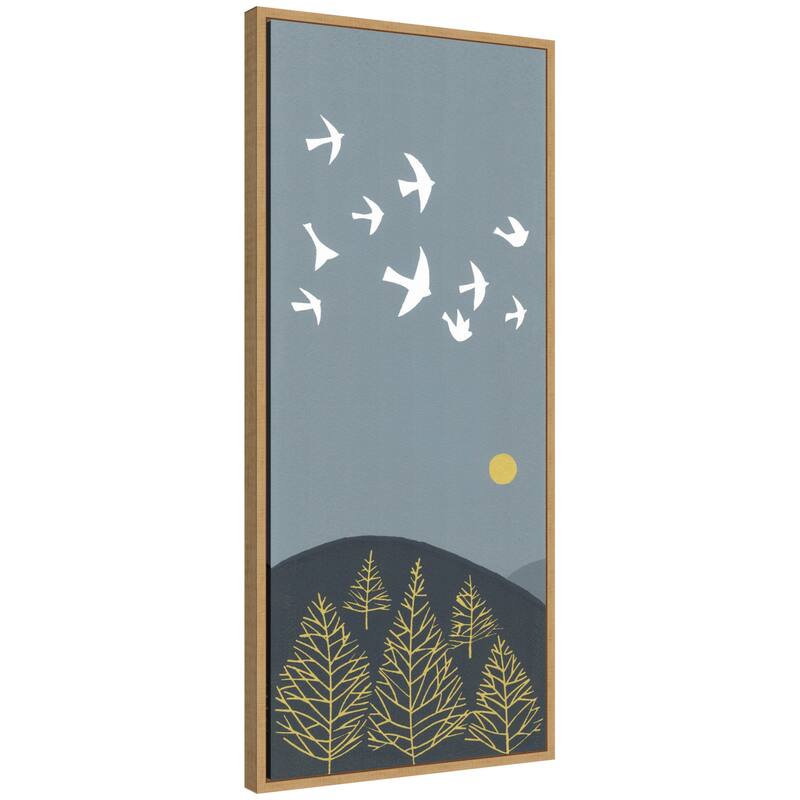 Kate and Laurel Sylvie Hilltop Flight Linocut Bird Framed Canvas by Giuliana Lazzerini - 18x40 - Natural