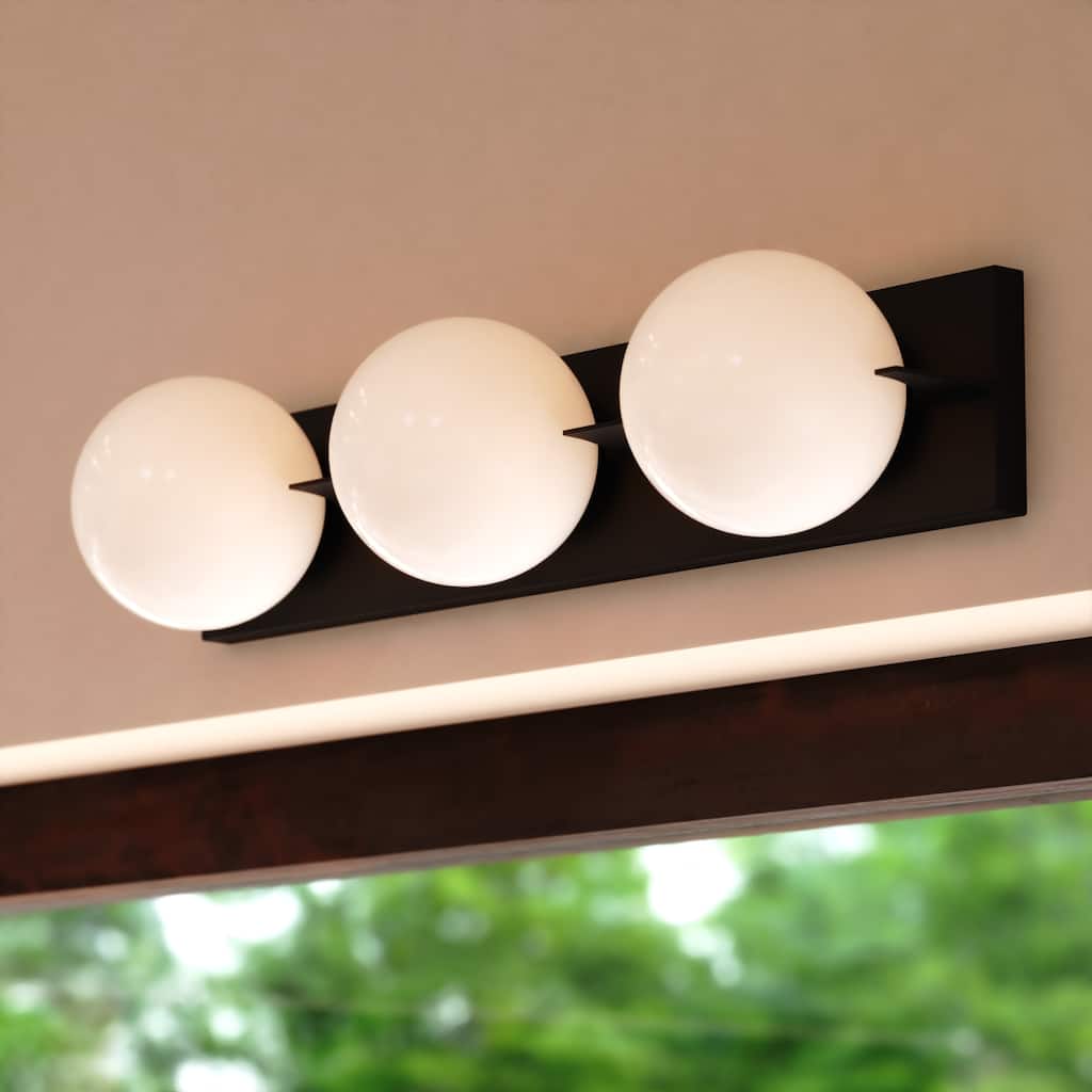 Parkview 3-Light 24 in. W Bathroom Vanity Lighting Fixture Frosted Opal Glass Globe Shade Dimmable LED Compatible Full Backplate