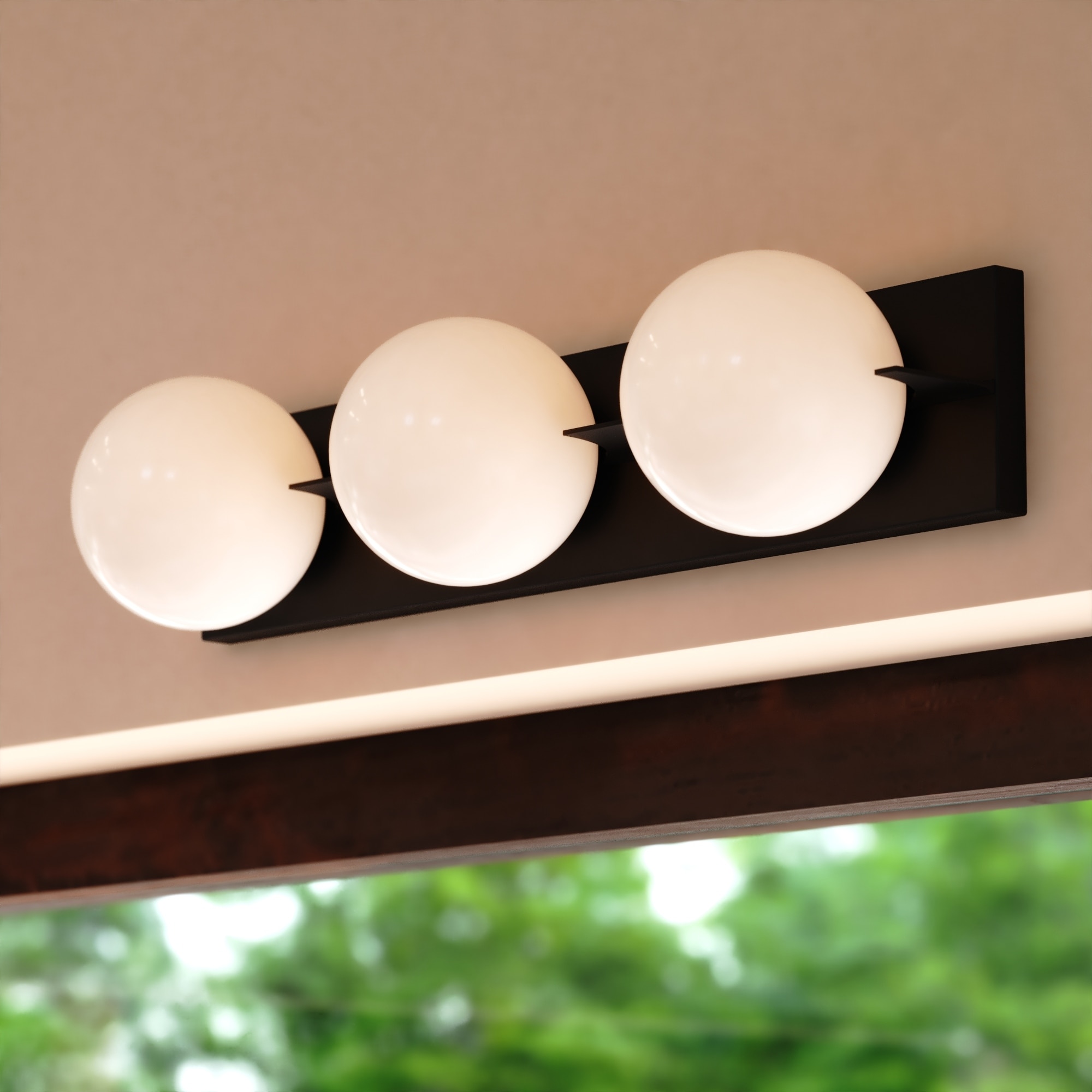 VAXCEL Parkview 3-Light 24 in. W Bathroom Vanity Lighting Fixture Frosted Opal Glass Globe Shade LED Compatible Full Backplate